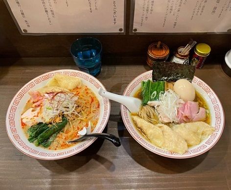 「特製そば　煮干し（醤油）・ 鶏味噌坦々そば」@麺屋 誠栄の写真