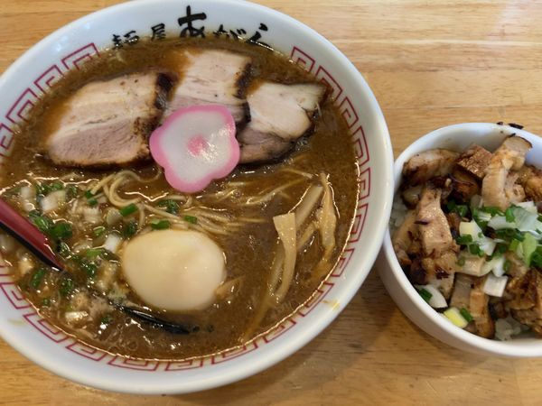 「豚骨中華そば + チャーシューご飯」@麺屋あがらの写真