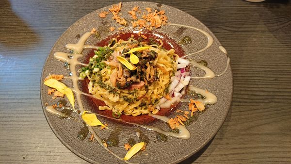 「替玉②：茸のジェノベーゼ 鮟肝のソースを選択　３５０円」@論露に不二の写真