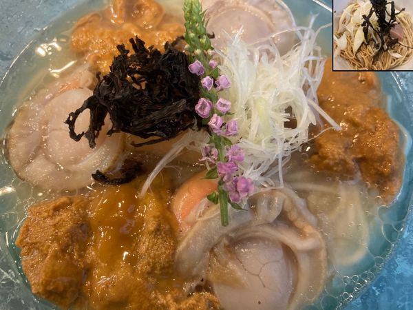 「[限定]雲丹とホタテの冷やしらーめん＋銀だら醤油和え玉」@鮮魚らーめん 五ノ神水産の写真