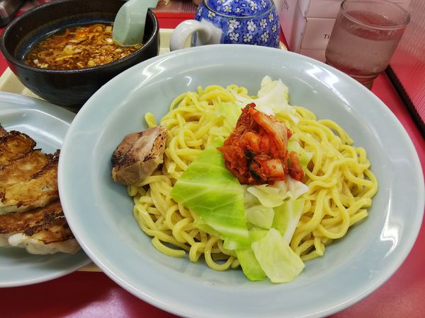 「【限定】旨辛スタミナつけめん　普通　＋餃子：サービス券」@山岡家 松本店の写真