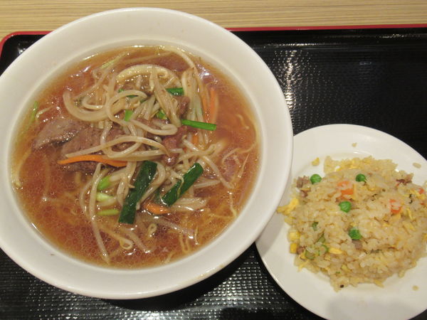 「ニラレバー麺（680円）＋小盛炒飯（100円）セット」@横浜中華 華星 昭島店の写真