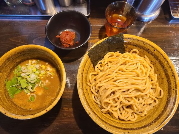 「海老つけ麺(大盛)+辛玉」@つけ麺 花みずきの写真