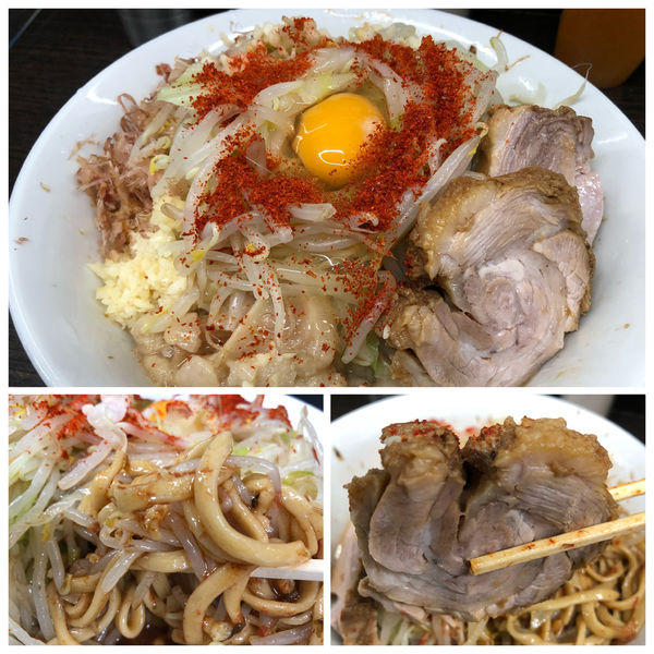 「ラーメン800円冷し汁なし(生玉子入り)100円梅味100円」@ラーメン二郎 川越店の写真