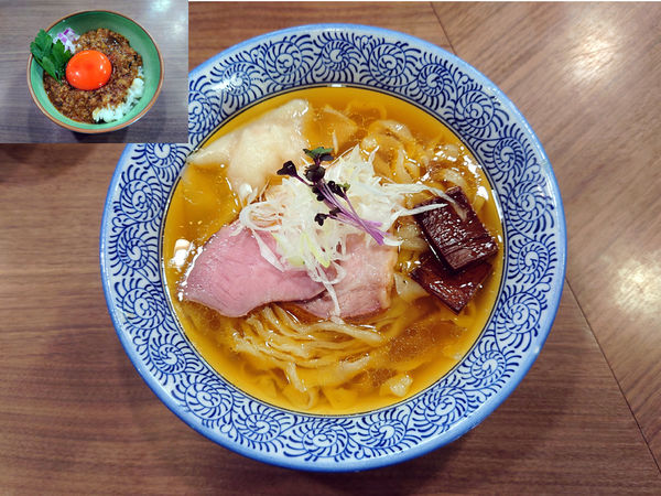 「手打中華蕎麦(塩)+ワンタン+めんま飯」@手打中華蕎麦 亀庵の写真