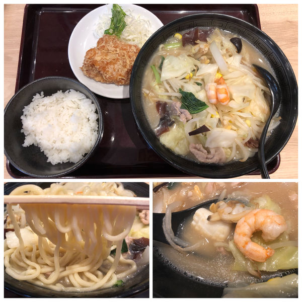 「海鮮タンメン 880円 唐揚げ小ライスセット 220円」@埼玉タンメン 山田太郎 所沢本店の写真