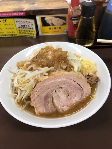 「ラーメン中300g ニンニク野菜少、アブラ普通　800円」@立川マシマシ秘密工場の写真