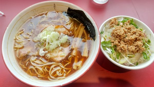 「ミックスラーメン醤油800円、ねぎごはん200円」@戸越らーめん えにしの写真