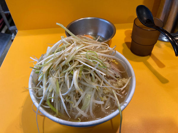 「プチ二郎　ネギ　生卵　ニンニクマシ薄め」@ラーメン二郎 八王子野猿街道店2の写真