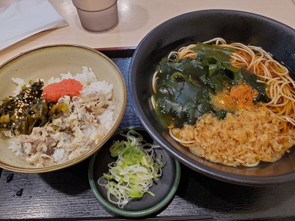 「朝食・焼鯖ごはん・温・葱多め＋わかめ」@ゆで太郎 長者町店の写真