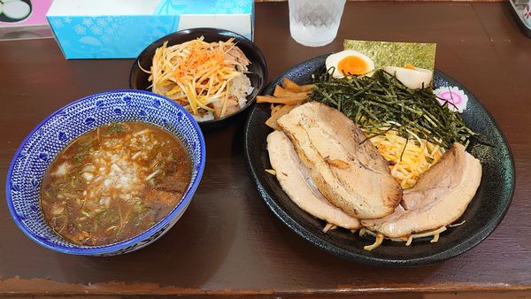 「ネギつけそば（小） 900円+賄いチャーシュー丼 280円」@麺屋こうきの写真