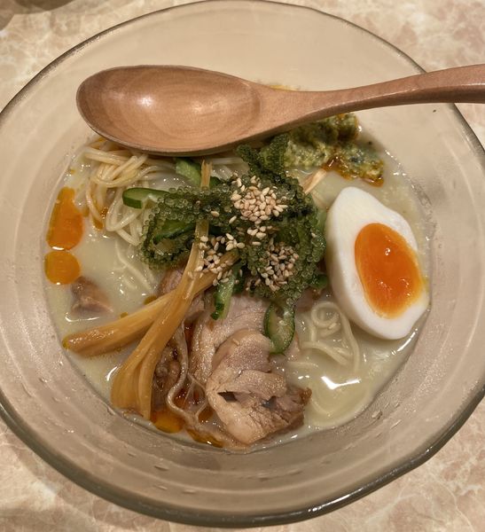 「【限定】冷やしゴーヤヌードル　１０００円」@鶏ポタラーメン THANK 大門店の写真