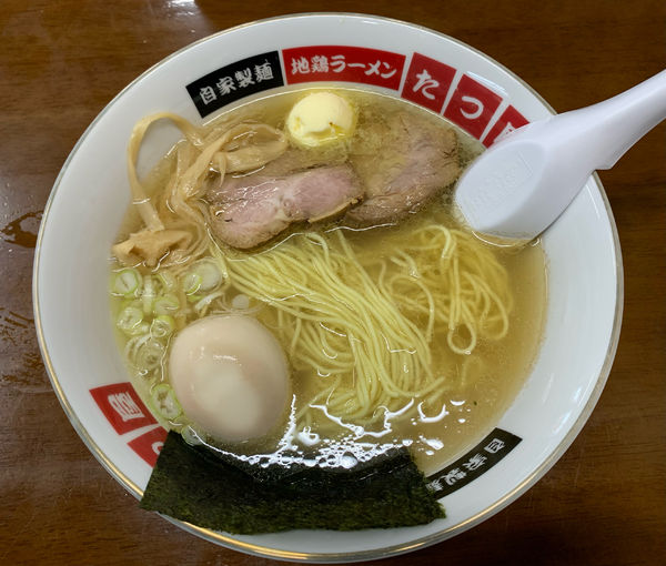 「塩ラーメン+倉島バター+地鶏の煮玉子+水餃子 ￥350(クーポン」@地鶏ラーメン たつ屋の写真