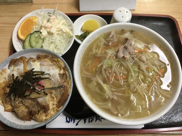 「タンメン+ミニかつ丼(ラーメンセットタンメン変更)1050」@蕎麦処 大吉の写真