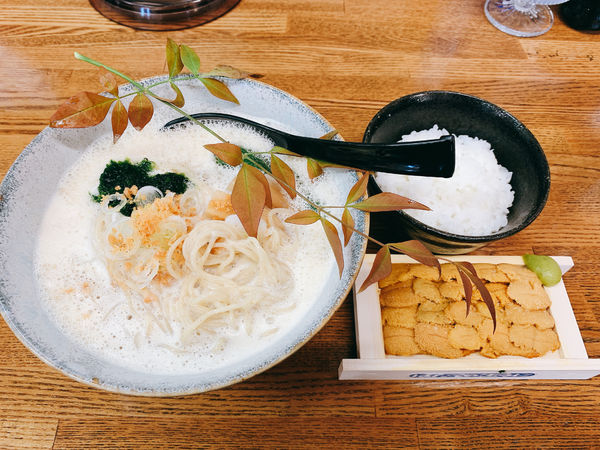 「冷た〜い泡アワSOBA 〜雲丹1箱付〜」@㐂九家の写真