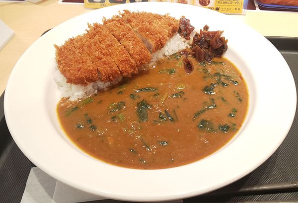 「ほうれん草ロースかつカレー（ご飯少なめ・プレーンカレー激辛）」@松屋・マイカリー食堂 浅草橋南店の写真