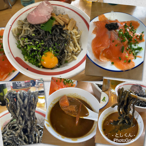 「【9月限定】イカ墨和え蕎麦 スモークKサーモン添え Ｓ」@MENYA 食い味の道有楽の写真
