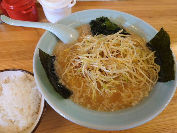 「ネギラーメン（並）715円＋半ライス110円」@ラーメンショップ 深谷川本店の写真