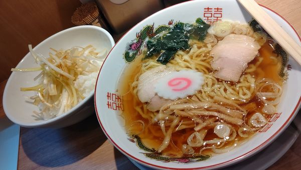 「朝のラーメン６００円&ネギライス２００円」@中華そば ふるいちの写真