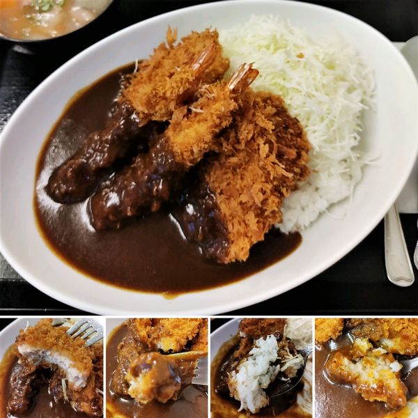 「海老・ヒレ・メンチカツカレー　869円」@かつや 浅草店の写真