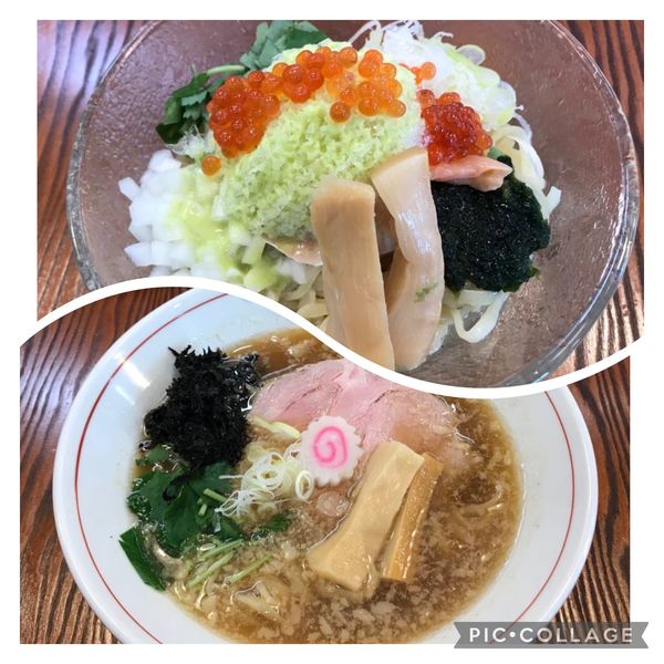 「冷)サーモンとイクラと生のりと山葵和え+α」@拉麺 イチバノナカの写真
