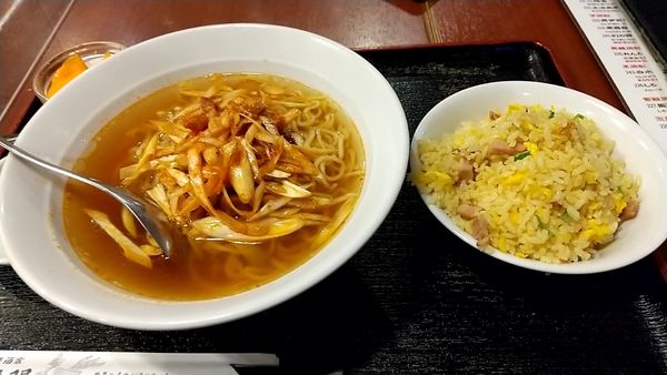 「叉焼葱つゆそば（半チャーハンランチセット　８８０円）」@福盈門 鶴見本店の写真