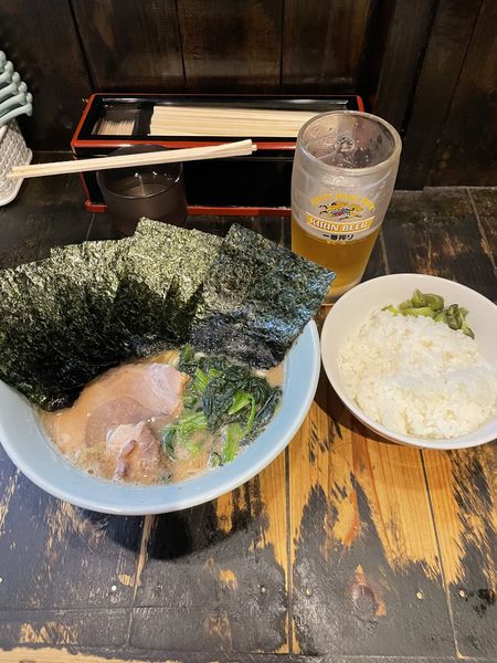 「のりラーメン、ライス、ビール」@らーめんありがた家の写真