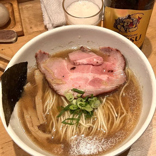 「中華そば＋エビス中瓶」@中華蕎麦 蘭鋳の写真