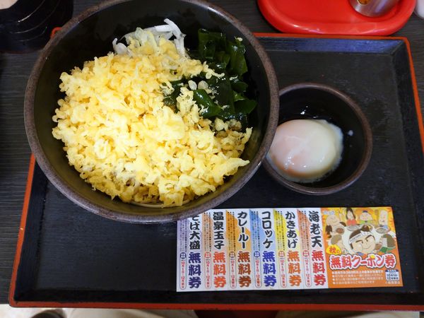 「冷やしたぬきそば＋温玉（クーポン）」@ゆで太郎 大井町店の写真