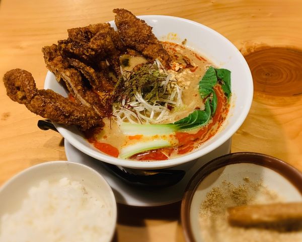 「排骨担々麺（辛2痺2￥1180）＋小ごはん（￥100）」@赤い鯨 人形町店の写真