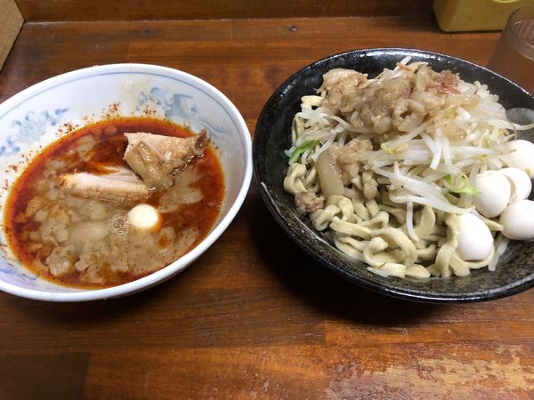 「つけ麺ヤサイアブラ　うずら」@蓮爾 新町一丁目店の写真