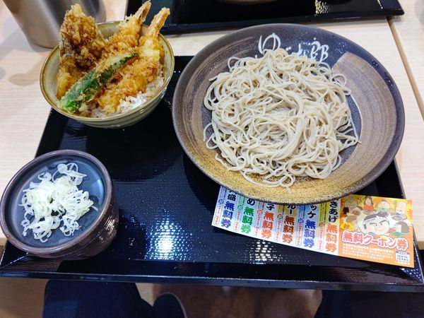 「日替わり得セット(ミニ海老舞茸天丼)720円→620円」@ゆで太郎 高崎上中居町店の写真