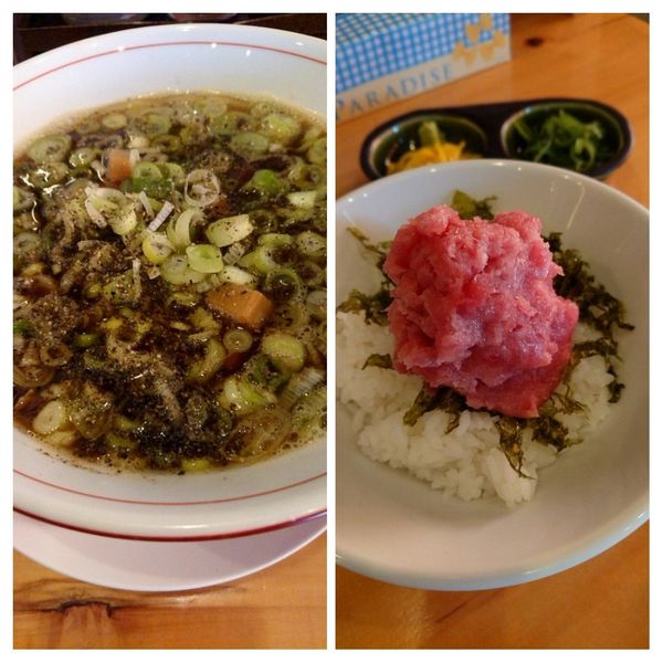 「国済寺ブラック拉麺(800円税込)＋日替丼(400円税込)」@原口商店の写真