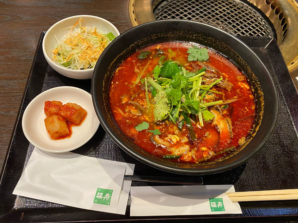 「パクチーユッケジャンラーメンセット1,100円」@焼肉名菜 福寿 戸塚店の写真