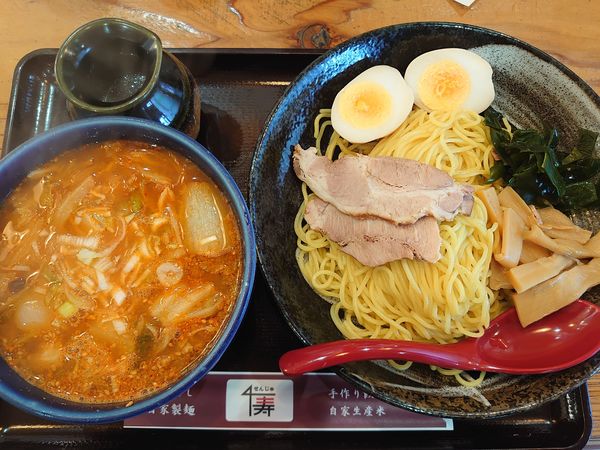 「うま辛肉野菜つけめん+味玉(1200円)」@千寿の写真