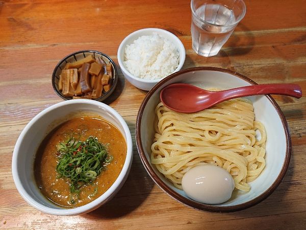 「みそつけめん(中)、味付玉子、くずメンマ、小ライス」@麺屋 高橋の写真
