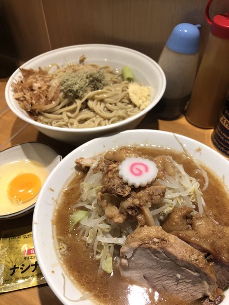 「昆布水のつけ麺(醤油)大+生たまご+ナシナシ」@麺屋 神工の写真