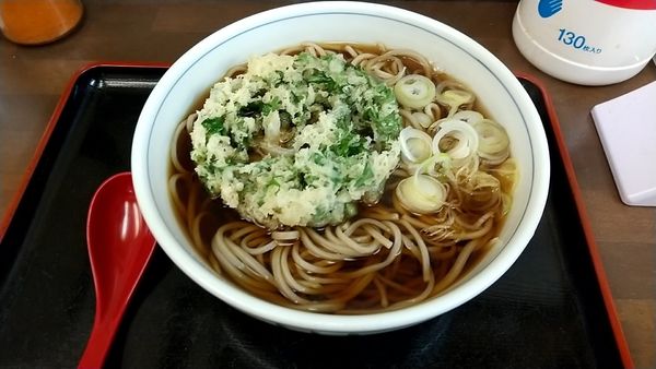 「かけ（３９０円）＋大盛（１５０円）＋春菊天（１４０円）」@そば切り うちばの写真