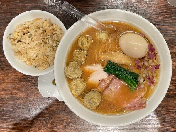 「特製貝出汁味噌そば ＋ 自家製あさりつくね ＋ 貝めし（小）」@貝出汁 中華そば 竹祥の写真