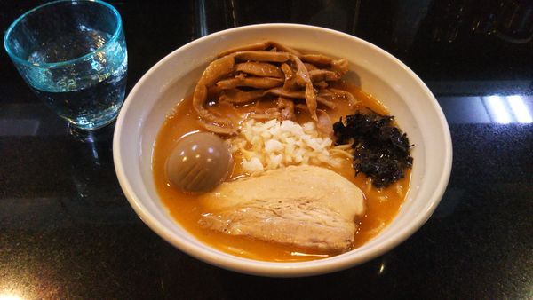 「びんびん海老蕎麦、メンマ、味玉」@七福軒の写真