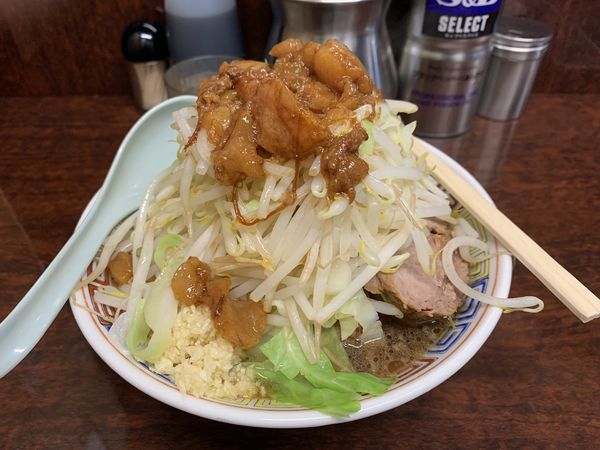 「ミニらーめん+野菜・ニンニク・脂　650円」@ラーメン二郎 めじろ台店の写真