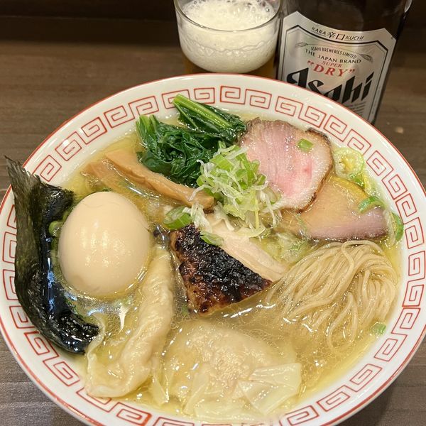 「特製そば 鶏（塩）＋瓶ビール」@麺屋 誠栄の写真