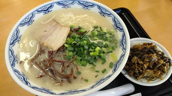 「博多らーめん＋辛子高菜＋替玉」@由丸製麺所の写真