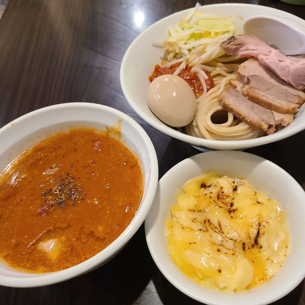 「全部入りとまと味噌つけ麺¥1200+チーズご飯¥200」@らーめん カッパハウスの写真