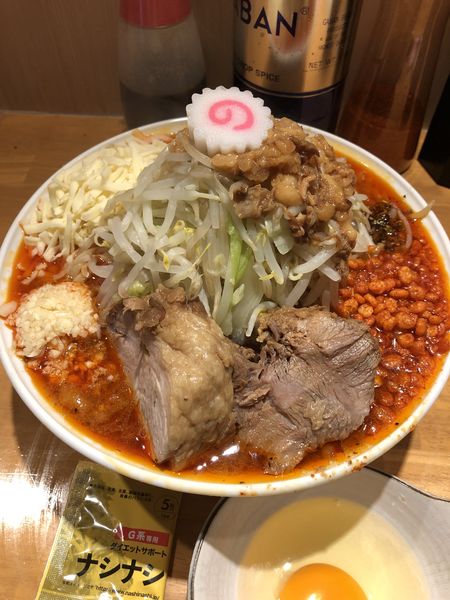 「香辛麺(大)+チーズ+生たまご+ナシナシ」@麺屋 神工の写真