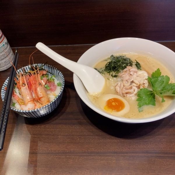 「真鱈の白子濃厚そば＋海鮮丼」@寿製麺 よしかわ 西台駅前店の写真