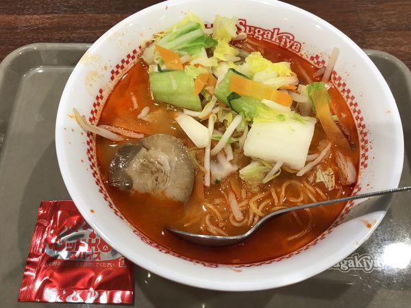 「地獄の赤ラーメン　￥４９０」@スガキヤ イオンモール大髙店の写真