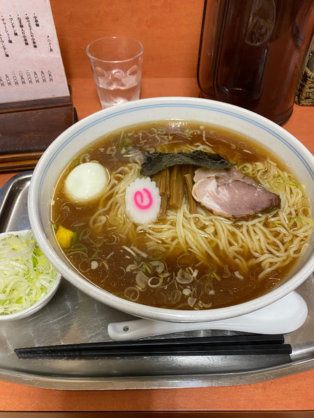 「ゆで卵入り中華麺➕ネギ➕麺固め」@河辺大勝軒の写真