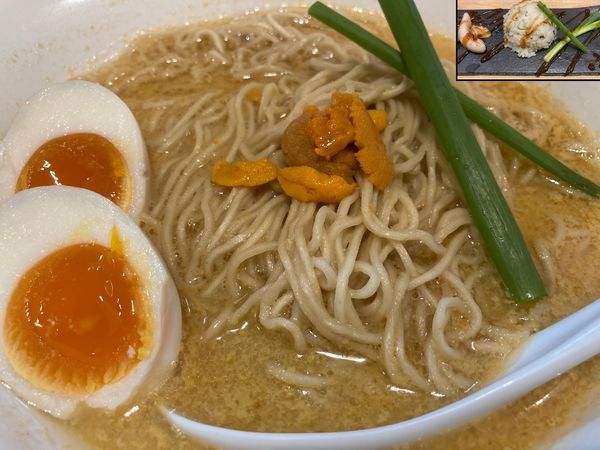 「【６周年限定】雲丹そば＋味玉＋炙り白子飯」@麺屋Mの写真