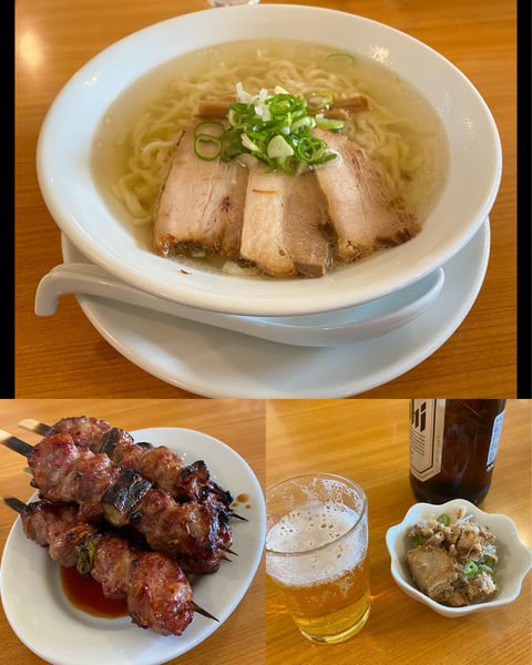 「焼き鳥(タレ)＆beer→会津山塩ラーメン¥780」@うえんで食堂の写真